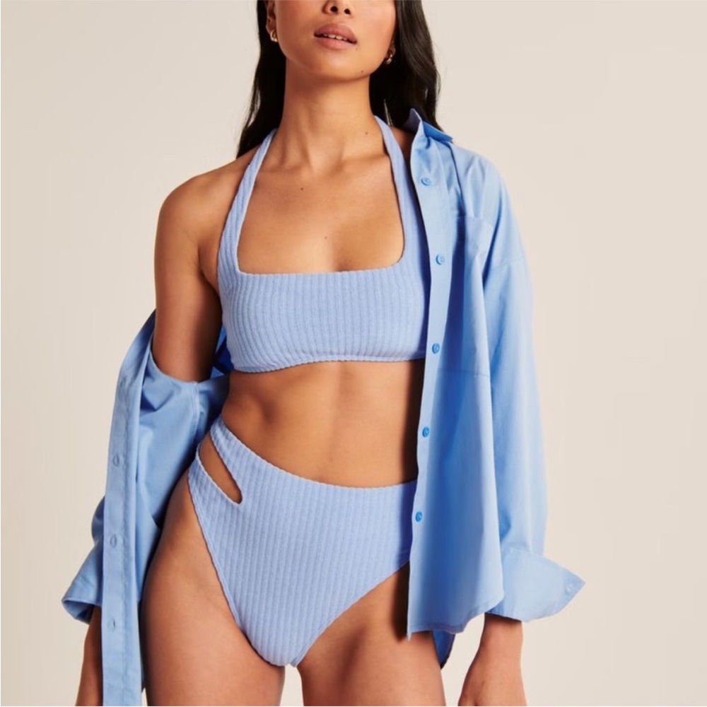 Abercrombie & Fitch Terry Clothes Light Blue Ribber Bikini XS top and S bottoms